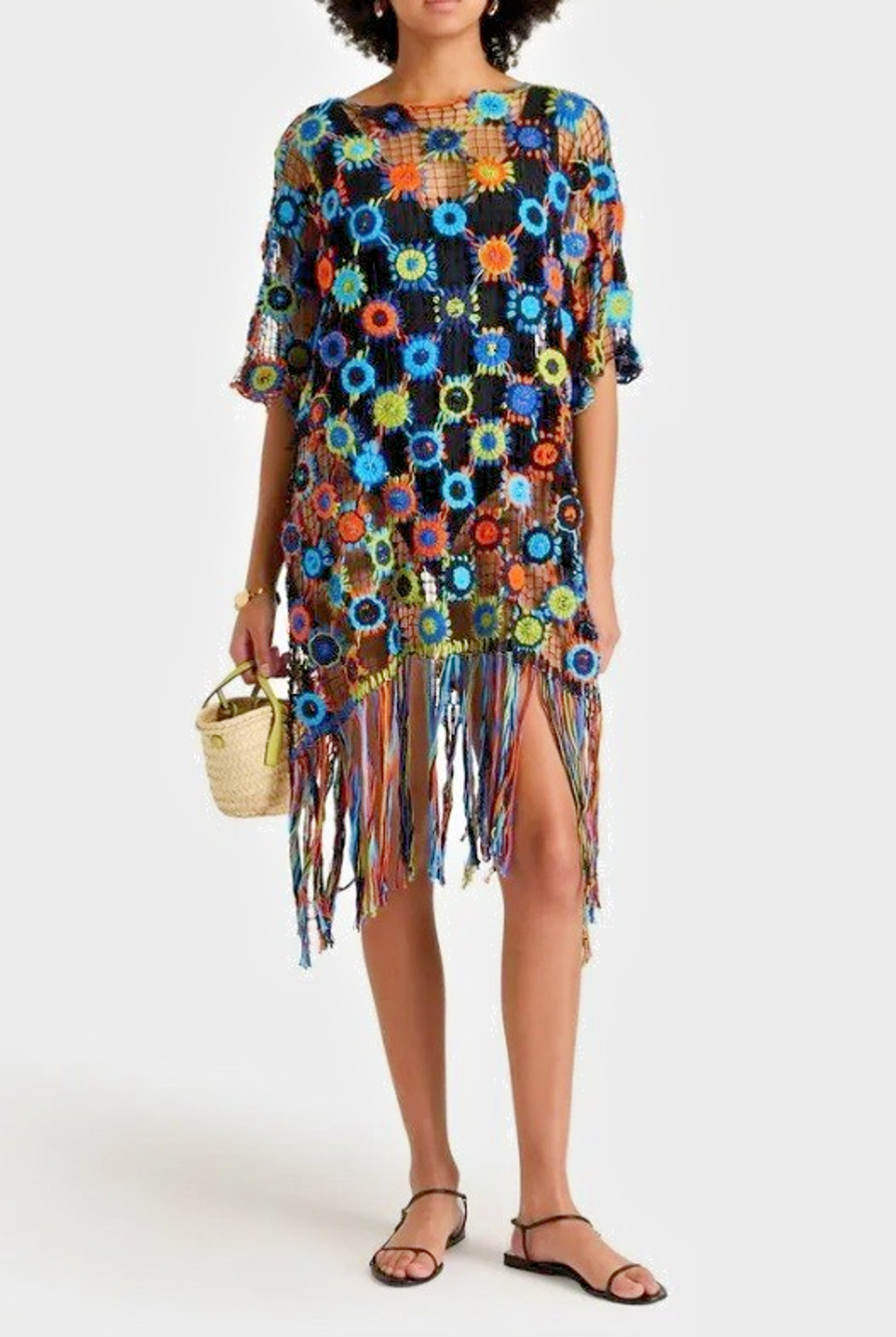 Crochet Fringe Bohemian Colorful Short Sleeve Top Miguelina Festival Coachella